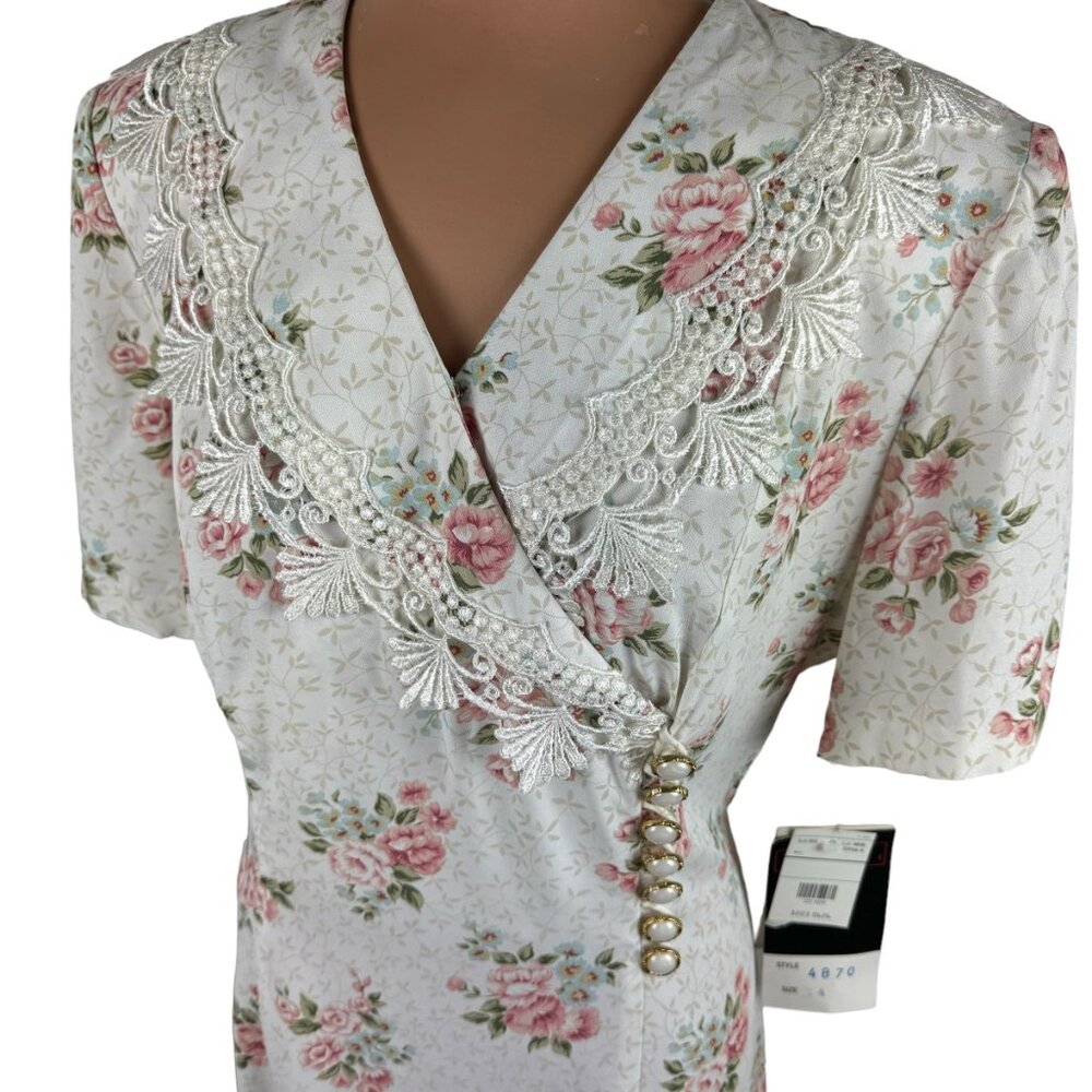 Vintage 80s Cottagecore Midi Dress Floral Rose Crochet Lace Coquette NWT